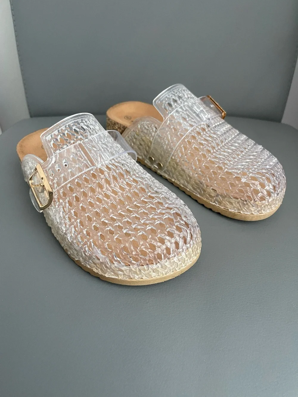 Seven7 Clear Jelly Woven Footbed Clogs Mules Girls  Size 4